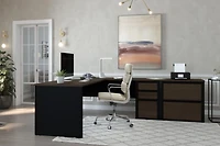 Bestar Connexion 2-Piece set including an L-shaped desk and a lateral file cabinet in antigua & black