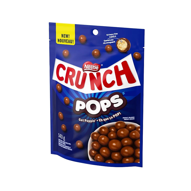 Crunch Pops, Crispy Rice Centre Enrobed In A Milk Chocolaty Coating, Bite-sized, Perfect For Sharing, Sustainably Sourced Cocoa, Natural Flavours, Rainforest Alliance Certified, 140 g