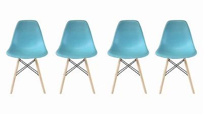 Ensemble de 4 chaises Eiffel pour adultes bleu océan avec pieds en bois