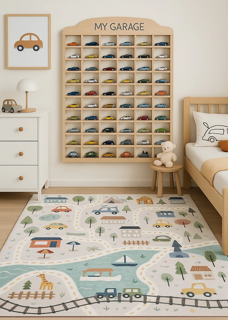 Rug Branch Soft Steps Playtime City Road Map, Tapis d'apprentissage educatif doux, Bleu Gris - Garcons et filles dans la salle de jeux, la creche, la chambre a coucher