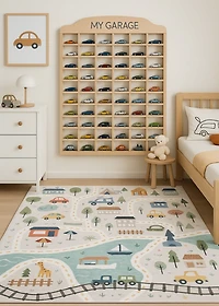 Rug Branch Soft Steps Playtime City Road Map, Tapis d'apprentissage educatif doux, Bleu Gris - Garcons et filles dans la salle de jeux, la creche, la chambre a coucher