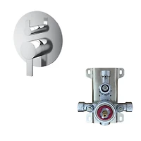 L'ensemble de robinet de couche akuaplus® ELITE avec cartouche à pression balancée et inverseur 2 voies plus 1, Un sytème de barre murale réglable avec douchette et pommeau avec raccord en laiton.