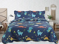 Marina Decoration Rich Printed Stitching Coverlet Bedspread Ultra Soft Summer Bedding Quilt Set with Quilted Sham, Dinosaur Zoo with Navy Blue Pattern