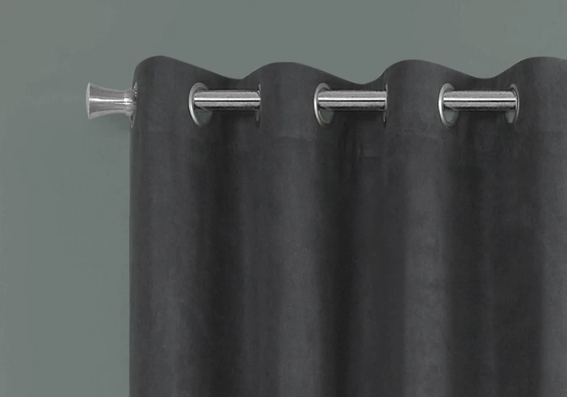 Monarch Specialties Rideau, Ensemble 2pcs, 54"w X 84"l, Obscurcissement De La Pièce, Passe-fil, Salon, Chambre À Coucher, Cuisine, Micro Suède, Polyester, Gris, Contemporain, Moderne