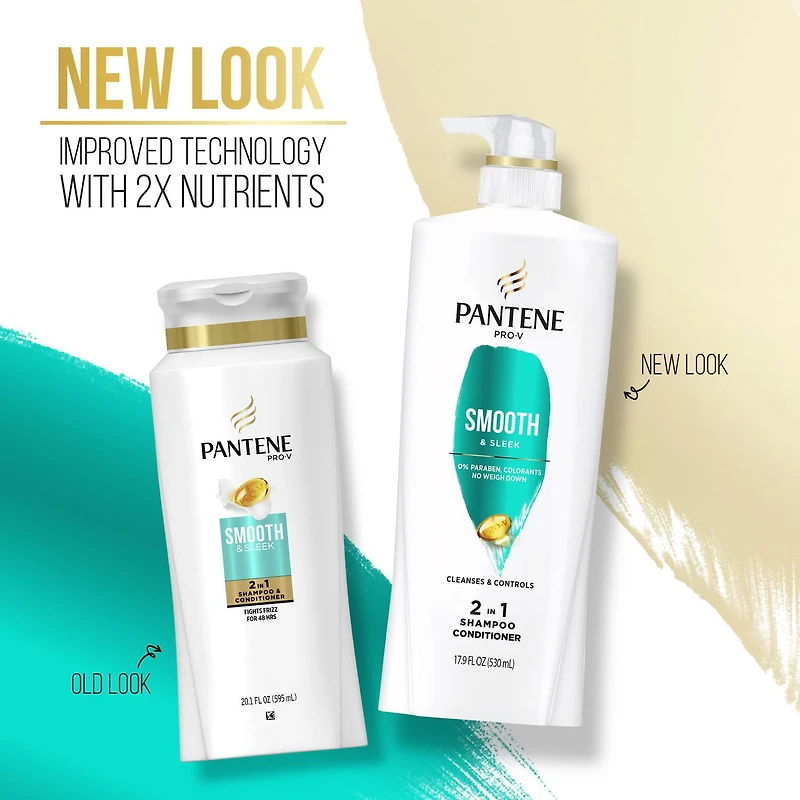 Shampooing et revitalisant 2 en 1 PANTENE PRO-V Smooth & Sleek 17,9 oz/530 mL