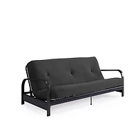 Mainstays Black Metal Arm Futon Frame with 6 inch Full Size Mattress & Retainer Covers, Futon with mattress