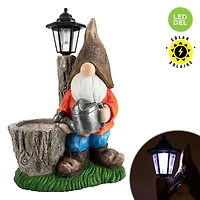 SOLAR POLYRESIN GARDEN GNOME PLANTER WITH LIGHT POST