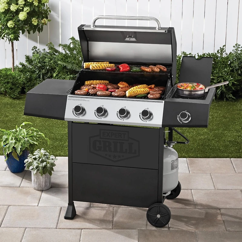Expert Grill 4 Burner Propane Gas Grill with Side Burner and Stainless Steel Lid, 60,000 BTU's