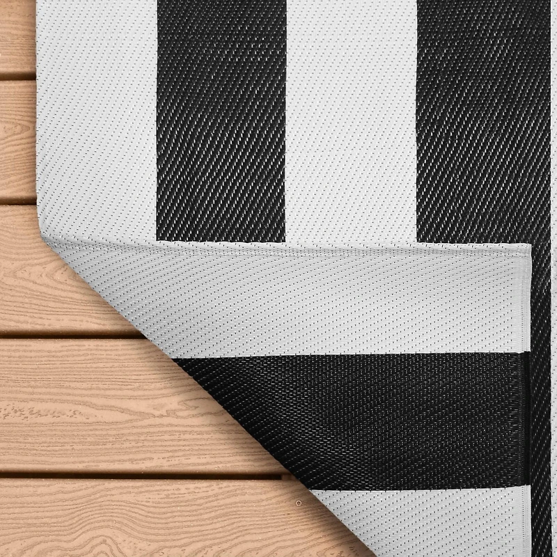 Cabana Stripe Black & White Polyweave Reversible Outdoor/Beach Mat