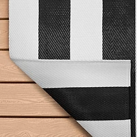 Cabana Stripe Black & White Polyweave Reversible Outdoor/Beach Mat