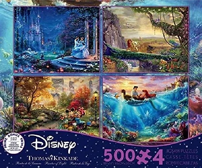 Ceaco: Thomas Kinkade - The Disney Collection (Cinderella, Lion King, Mickey & Minnie, Little Mermaid) 4-in-1 Puzzle Set