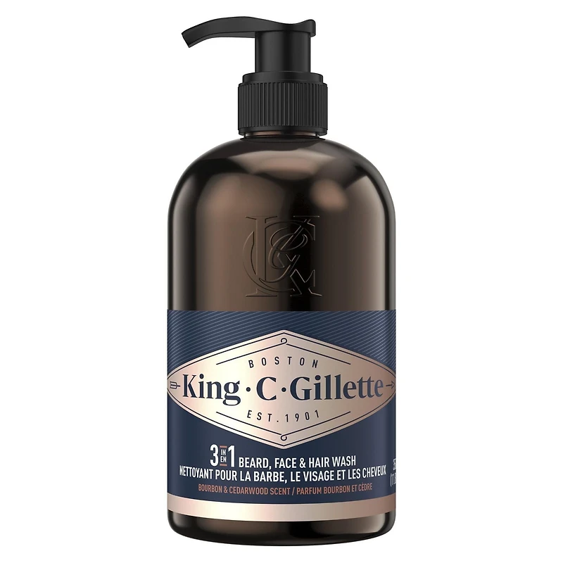King C. Gillette 3in1 Beard, Face & Hair Wash with King C. Gillette Signature Scent, 350ML