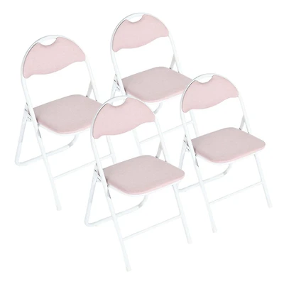 Homy Casa Ensemble de 4 chaises pliantes - Ensemble de 4 chaises de salle à manger rembourrées confortables avec cadre en métal durable, couleurs tendance, suède brun/gris/rose