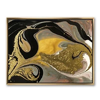 Designart Gold And Black Marbled Rippled Texture I FLOAT FRAME WALL ART
