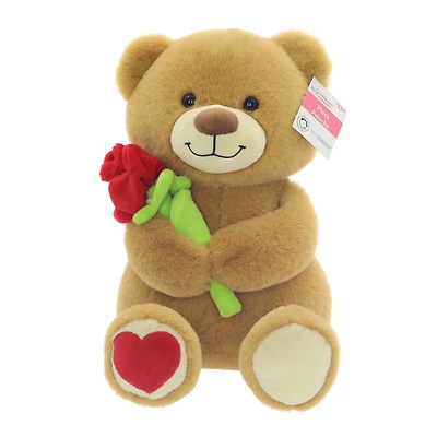 Large Tan Teddy Bear Plush with Flower For Mother's Day