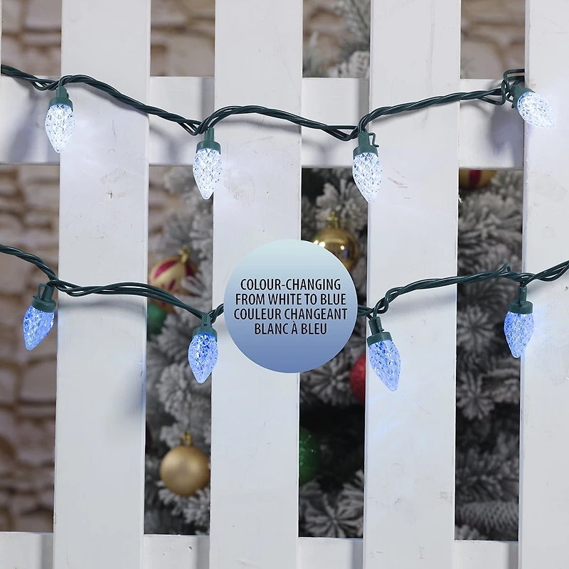 Guirlandes lumineuses de Noël à 50 lumières à DEL C7 à changement de couleur, taille diamant, bleu à blanc froid