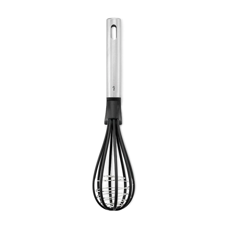 Starfrit Gourmet STEEL Nylon Whisk, High Heat Resistant, Safe for Non-Stick, Stainless Steel Handle, Three Balloon Whisk for Efficiency, Integrated Rest, Dishwasher Safe, Whisk sauces, creams and eggs with ease using the Starfrit Gourmet STEEL Nylon Whisk. Its 430-grade stainless steel handle and heat-resistant nylon head are safe for non-stick cookware. Features an integrated rest and triple-balloon design for efficient whisking. Dishwasher safe.