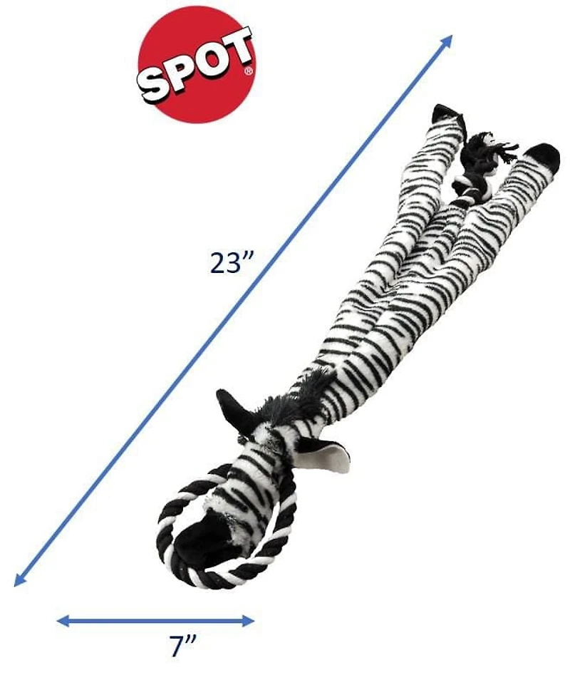 SPOT Skinneeez Extreme Jungle Zebra Stuffing Free Plush Tug Dog Toy