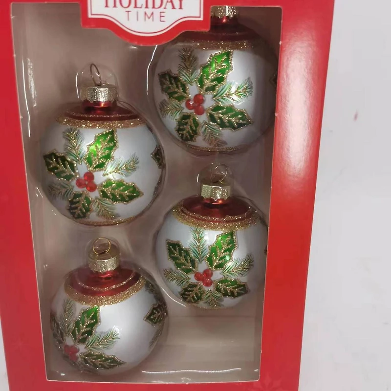 Holiday Time 65mmx 4CT Village Flower Glass Ornament