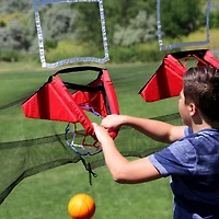 SKYWALKER TRAMPOLINES Double fixation de jeu de basket-ball pour trampolines extérieurs ronds de 15 pieds, matériaux souples pour une plongée en toute sécurité