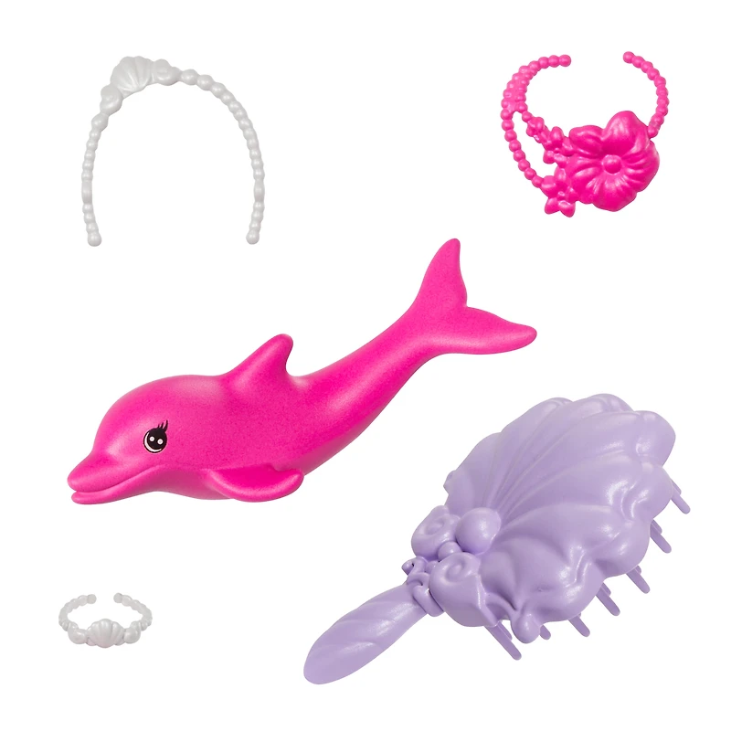 Barbie Malibu Poupée Sirène à changement de couleur, dauphin, acc.