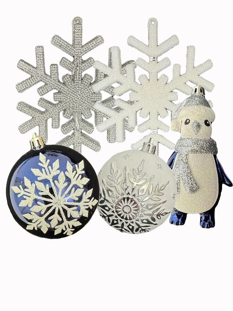 Tour d’ornement Holiday Time de 70 pièces en bleu, argent et blanc Tour d’ornement de 70 points du temps des fêtes