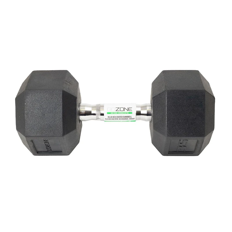 GoZone Rubber-Coated Hex Dumbbell – Black/Chrome, No-roll design