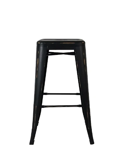 Black Solid Metal Frame Antique Stool, Counter 26"H, Stool Chair Ideal for Kitchen Island Counter. (set of 2)