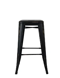 Black Solid Metal Frame Antique Stool, Counter 26"H, Stool Chair Ideal for Kitchen Island Counter. (set of 2)