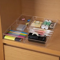 Organiseur de tiroir transparent en plastique à 6 sections MAINSTAYS, compartiments multiples, rangement parfait pour les fournitures scolaires et de bureau, les loisirs créatifs ou les gadgets de cui Taille de l'article :30.22*30.22*4.06cm;Matériau plastique