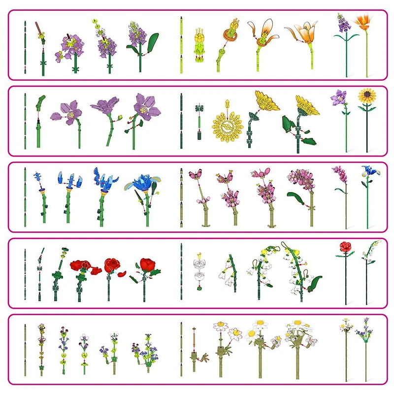 MAX Build More Premium Flowers Building Bricks (Assorted) Novelty Unboxing Toy Collectible Mini's by ZURU, flowers, capsule, collection