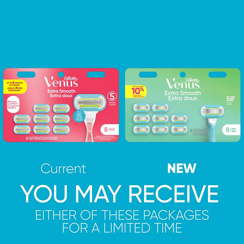 Gillette Venus Extra Smooth Women’s Razor Blades, 5-Bladed Razor Refills, 8CT