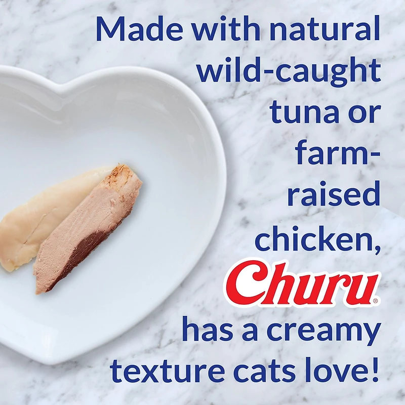 INABA Churu Cat Treats, Grain-Free Lickable Creamy Purée with Vitamin E - Tuna Recipe, 4 tubes 56g (4x14g)