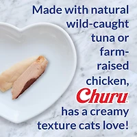 INABA Churu Cat Treats, Grain-Free Lickable Creamy Purée with Vitamin E - Tuna Recipe, 4 tubes 56g (4x14g)