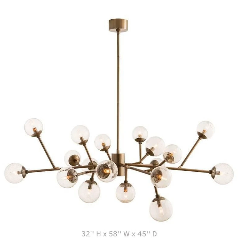 Dallas 18-Light Gold Chandelier – Mid-Century Modern Design with Adjustable Arms and Seedy Glass Spheres for Elegant, Contemporary Lighting