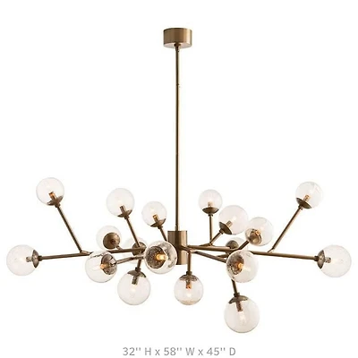 Lustre doré à 18 lumières Dallas – Design moderne du milieu du siècle avec bras réglables et sphères en verre à bulles pour un éclairage élégant et contemporain