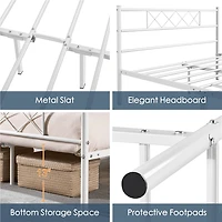Fullfurnique Cadre de Lit Plateforme en Métal Simple avec Tête et Pied de Lit, Simple, Blanc