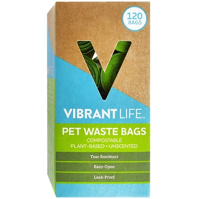 Sacs à déchets pour animaux compostables Vibrant Life 120 sacs (23 cm x 35,5 cm)