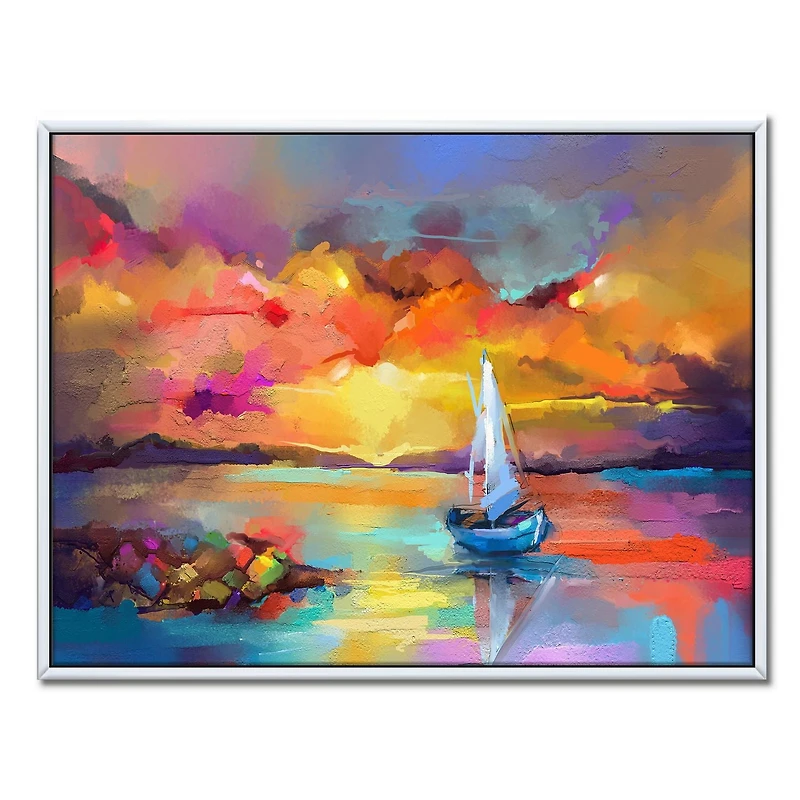 Designart Tableau Coucher De Soleil Aux Reflets Colorés II ART MURAL À CADRE FLOTTÉ
