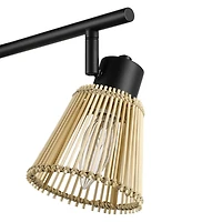 Rail d’éclairage noir mat à 3 ampoules avec abat-jours en bambou