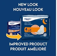 Serviettes ultra minces Equate à absorption de nuit avec Flexi-Wings, taille 4, 14 unités 14 serviettes ultra minces, taille 4, sans parfum, avec Flexi-Wings