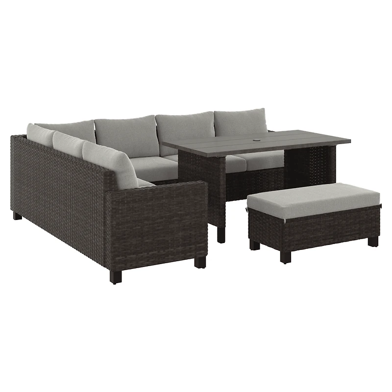 Better Homes & Gardens Brookbury 4-Piece Steel Outdoor Sectional Dining Set with Cushions & Covers, Tan