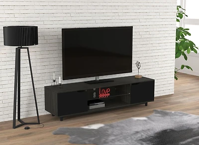 Meuble de télévision - 60 po bois gris / Deux portes latérales et deux étagères