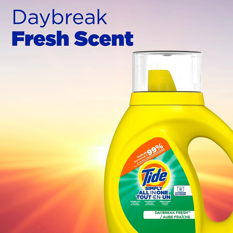 Tide Simply All-In-One Liquid Laundry Detergent, Daybreak Fresh Scent, 24 Loads, 946 mL