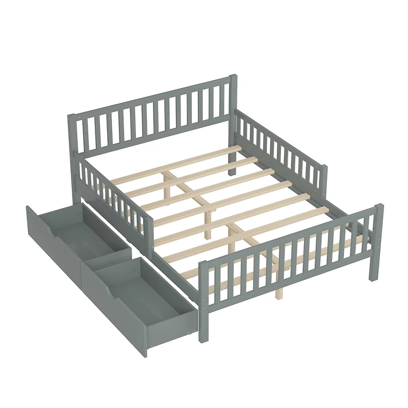 Lit plateforme en bois avec barrières de sécurité, taille simple, Noble House, gris