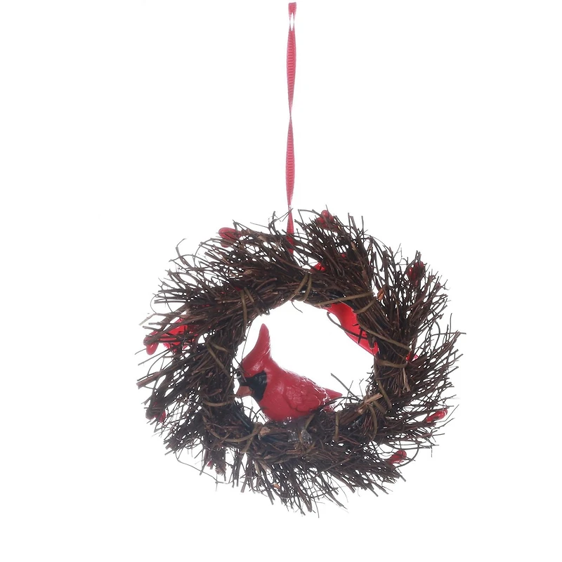 HOLIDAY TIME TWIG BIRD WREATH ORNAMENT