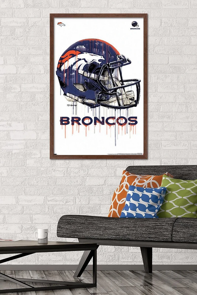 NFL Denver Broncos - Drip Helmet 20 Wall Poster, 14.725" x 22.375" Framed