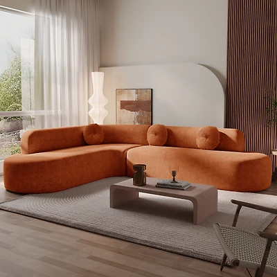 Canapé d'angle extra large Noble House 122'', revêtement en tissu doux, design incurvé élégant, orange
