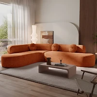 Canapé d'angle extra large Noble House 122'', revêtement en tissu doux, design incurvé élégant, orange