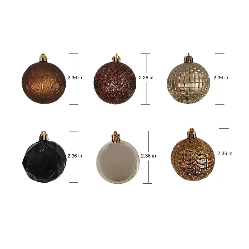 Holiday Time 24-Count Shatterproof Ornaments-Brown/Bronze/Champagne